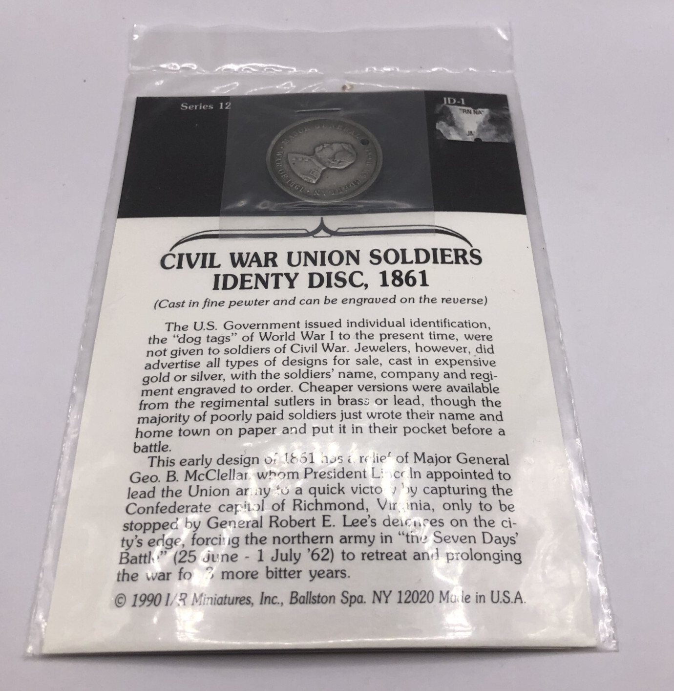 Civil War Photograph Union Soldiers Pewter Identity Disc I/R Miniatures NEW
