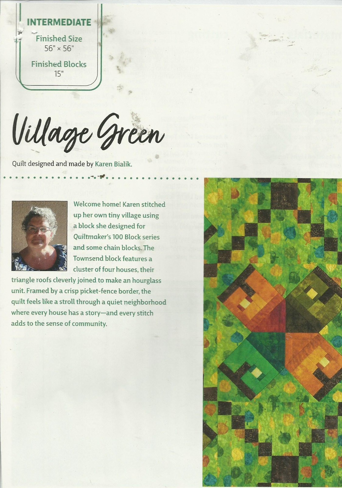 A0265 VILLAGE GREEN QUILT PATTERN/INSTRUCTIONS