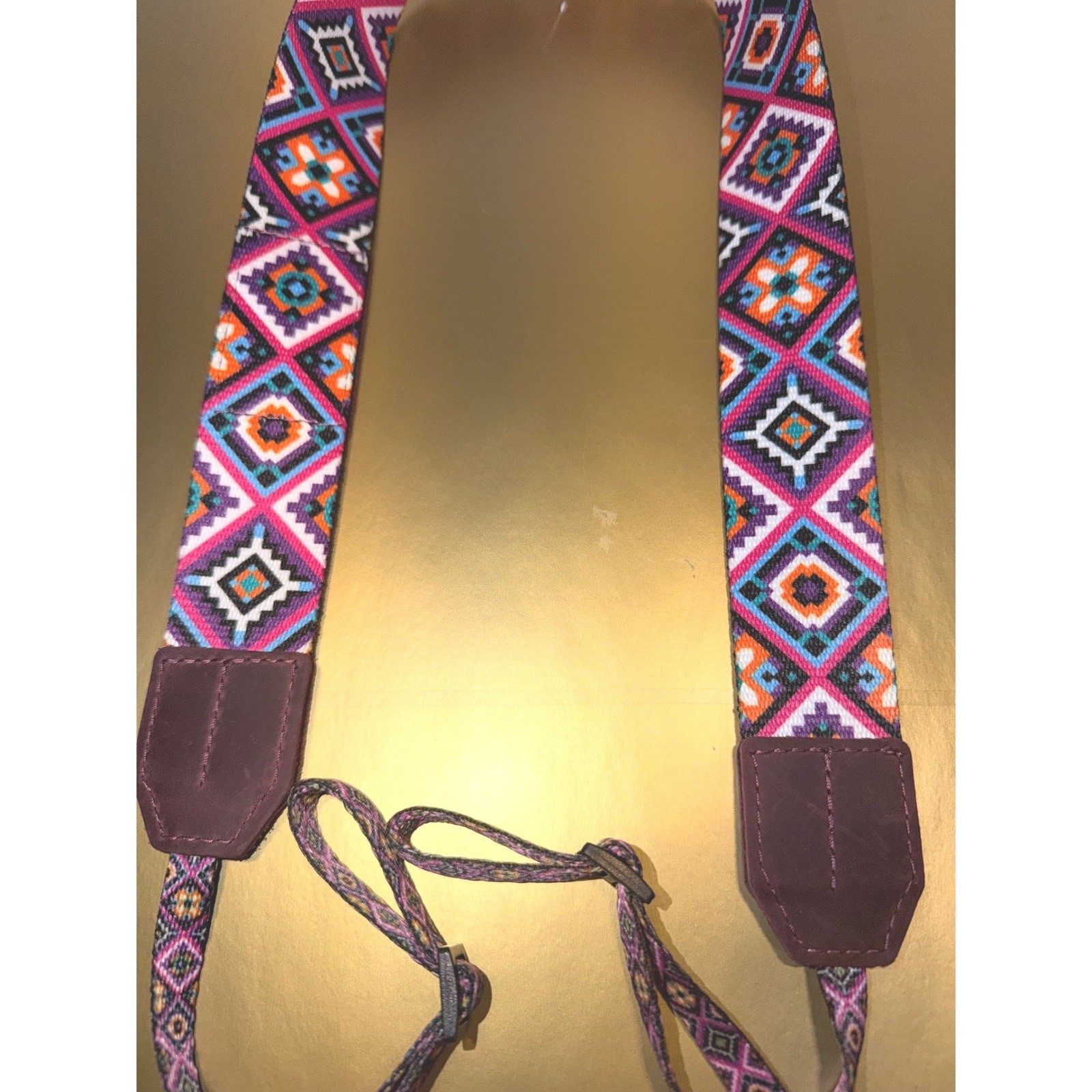 Multicolor Geometric Woven Camera Strap Adjustable Boho Diamond Pattern