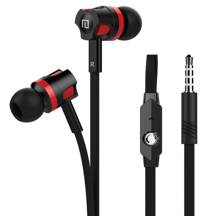 Corded Earbuds High Bass Treble Aluminum Headphones Mic Headset Call Red/Black