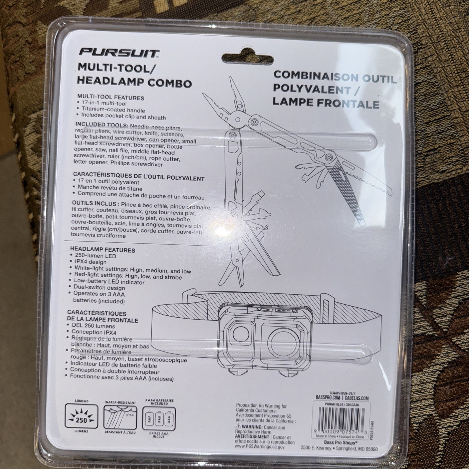 Pursuit Multitool & Headlamp Combo Gift Set Pack Waterproof Bass Pro Shops