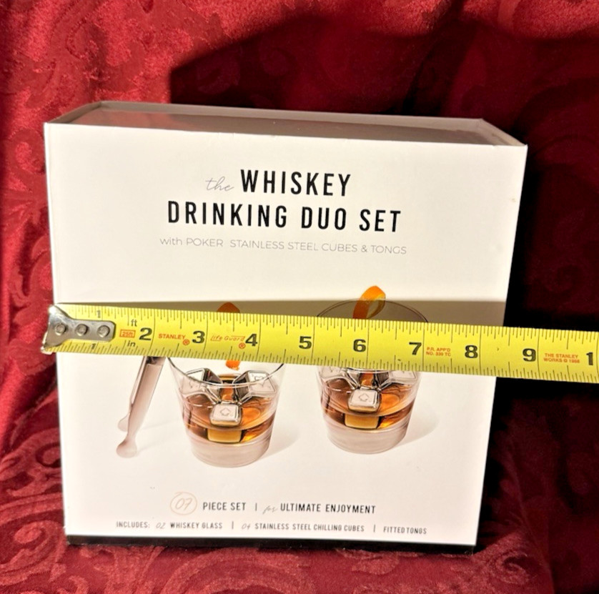 The Whiskey Drinking Duo Set w/Stainless Steel Cubes & Tongs 7 Piece Set