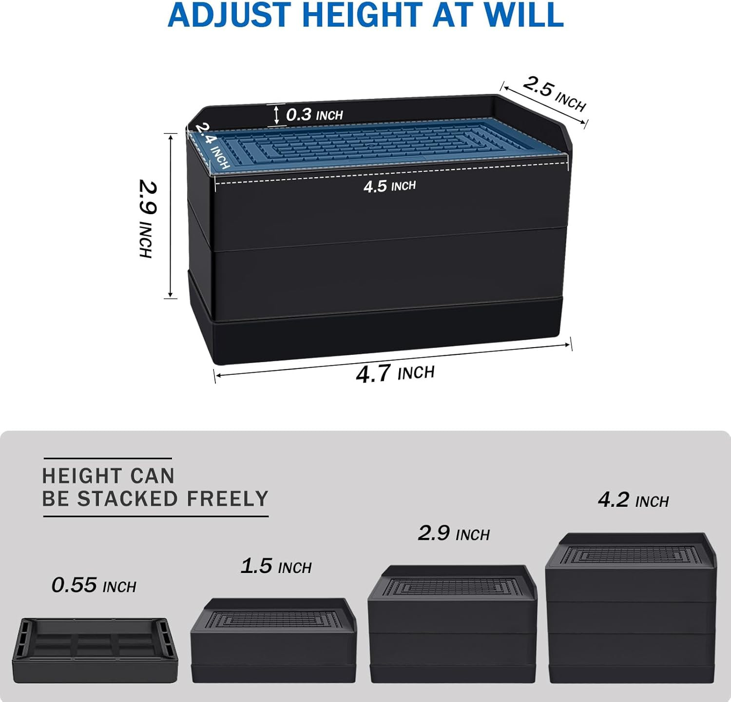 Rectangle Bed Risers, 3 Inch Heavy Duty Adjustable Furniture Risers for Bed Sofa