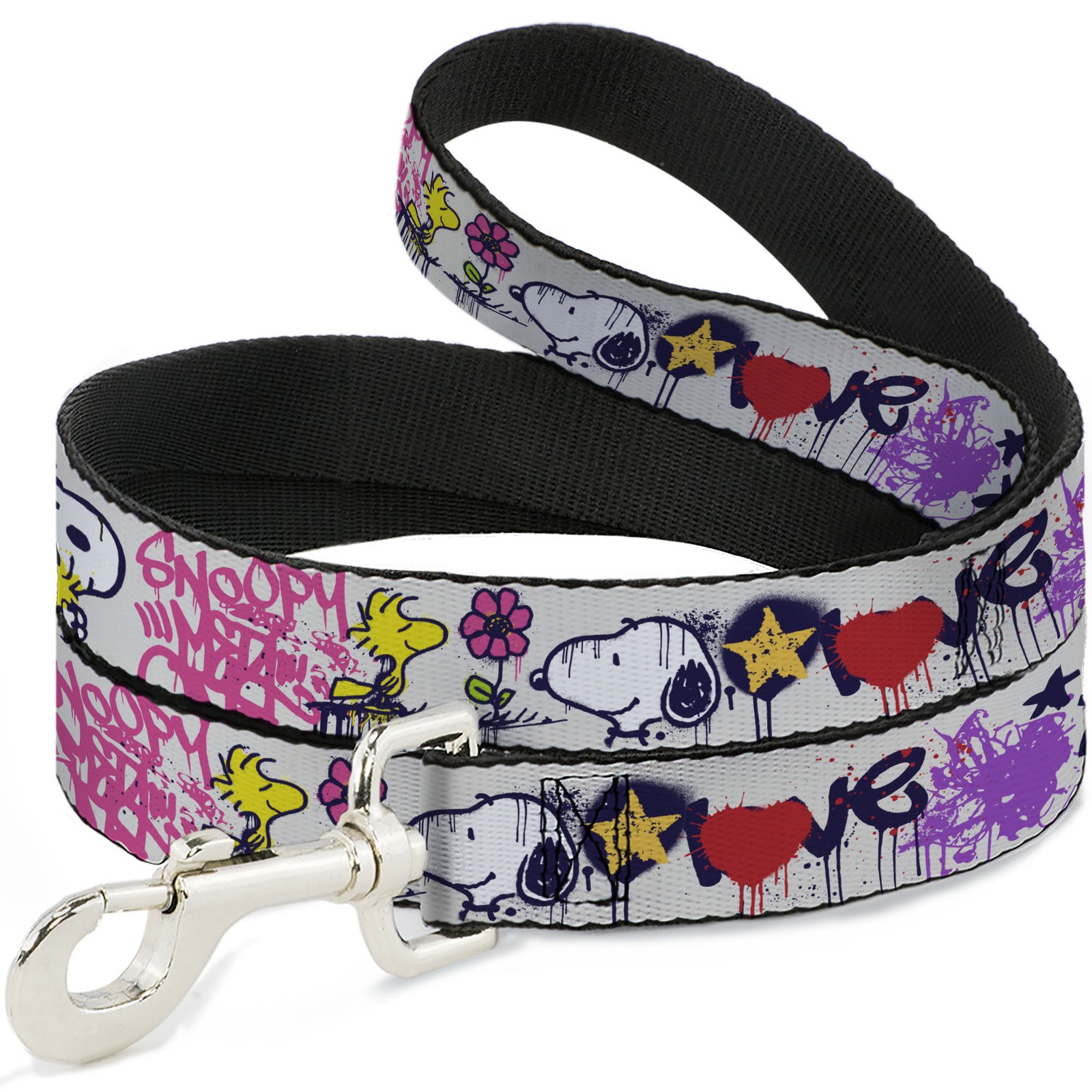 Dog Leash Peanuts Snoopy and Woodstock Graffiti Collage White/Multi Color WIDE 1