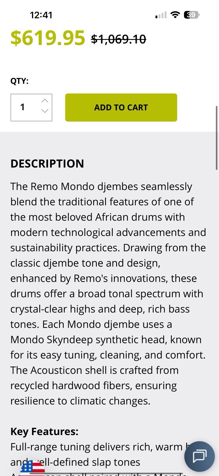 Remo Djembe 14x14 Hand Drum Drum Head Percussion Instrument