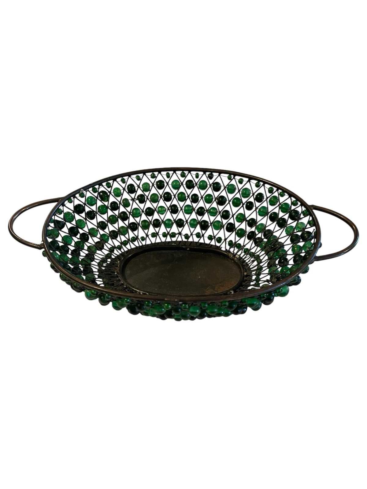 Small Oval Beaded Wire Basket with Handles