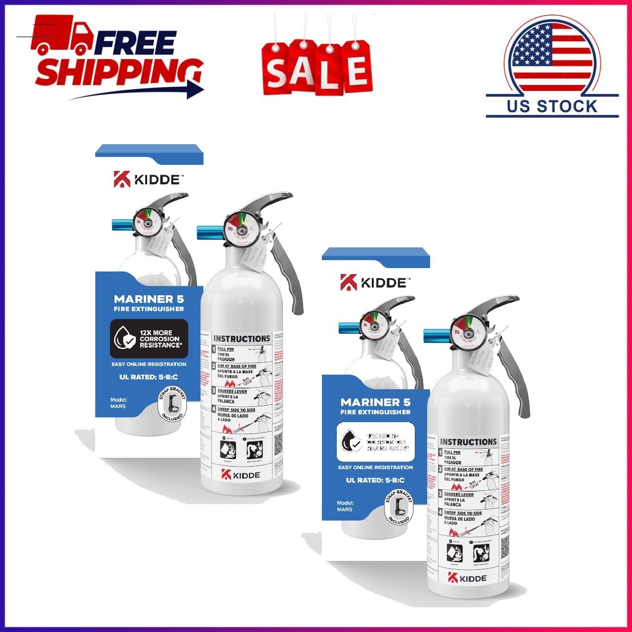 2 Pack, Kidde Mariner 5 Fire Extinguisher for Boats, Single-Use 5BC