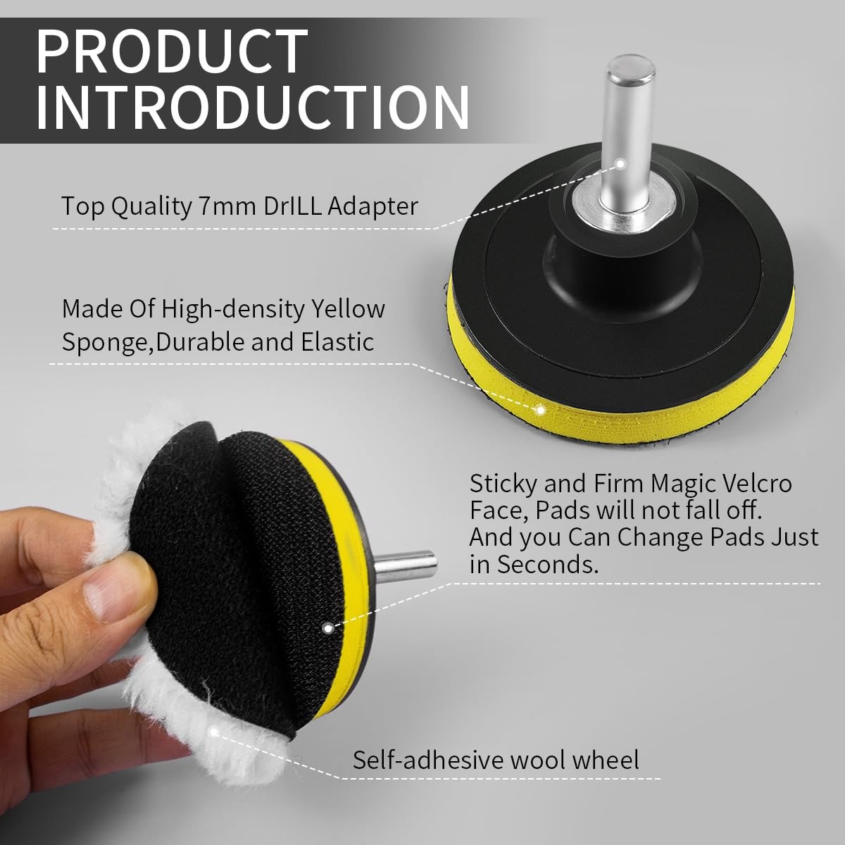 Quadafy 7 Piece 3 Inch Wool Buffing Pad, Drill Buffer 7 3
