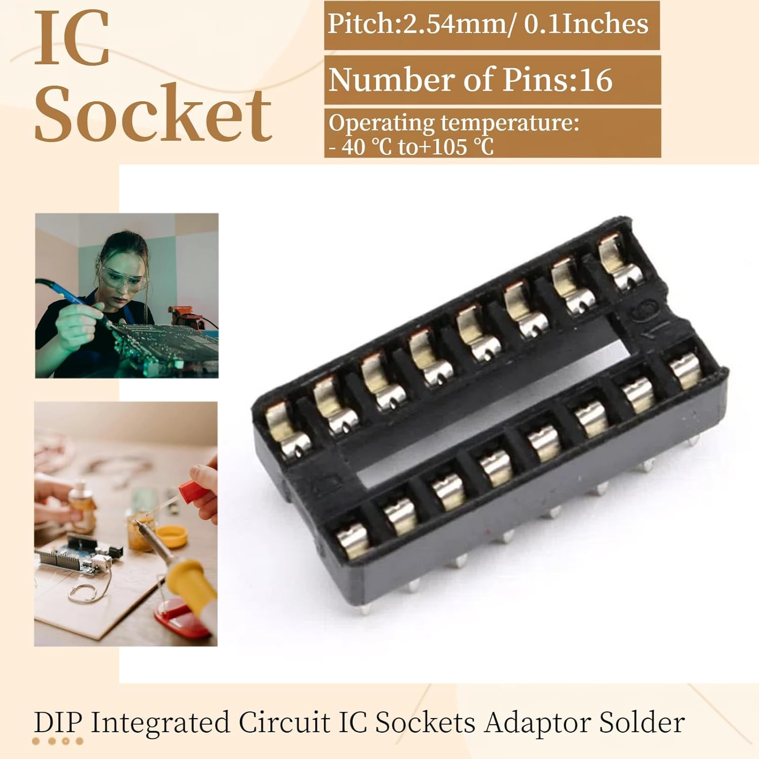 10Pcs 16P IC Socket DIP Integrated Circuit IC Sockets Adaptor Solder Type 2.54mm