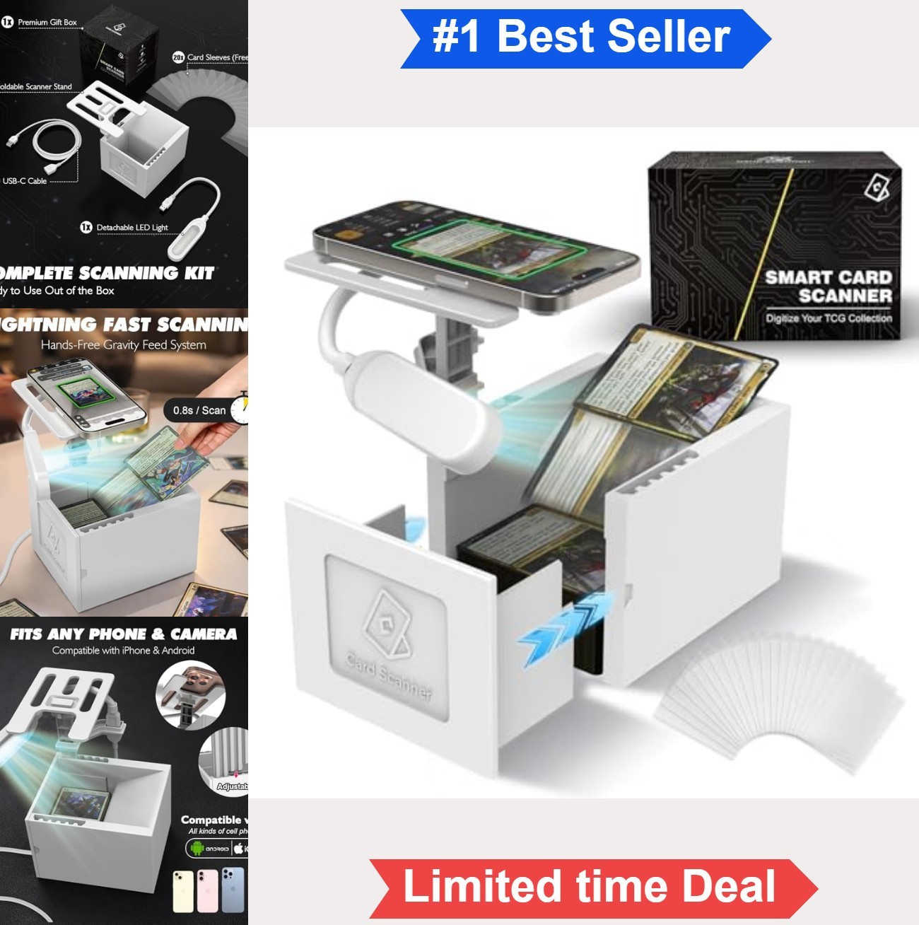 Card Scanner Stand Hands-Free LED Light for TCG MTG Sports Cards Sleeved