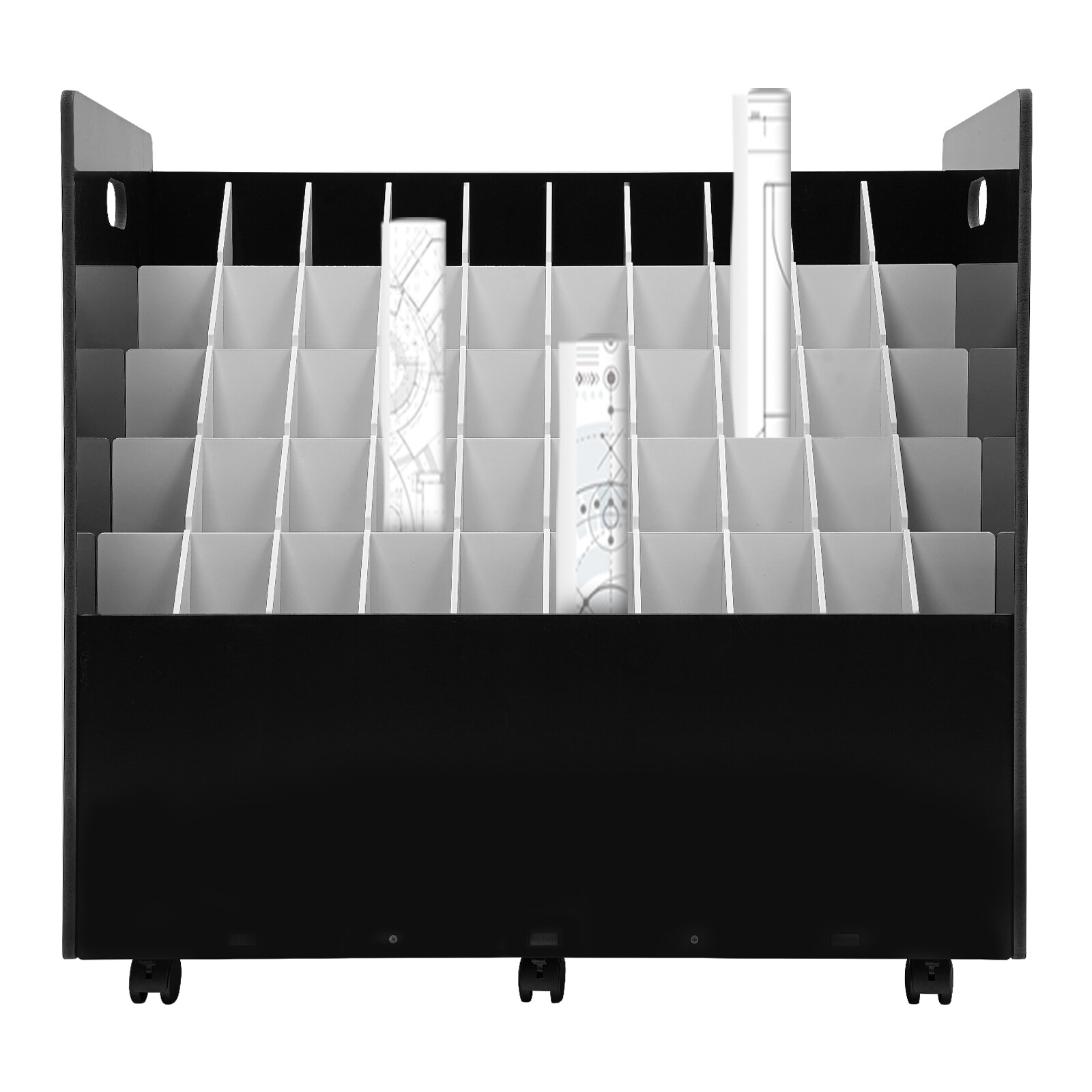 50-slot Blueprint Organizer Roll File Storage Holder Movable Roll File Cart
