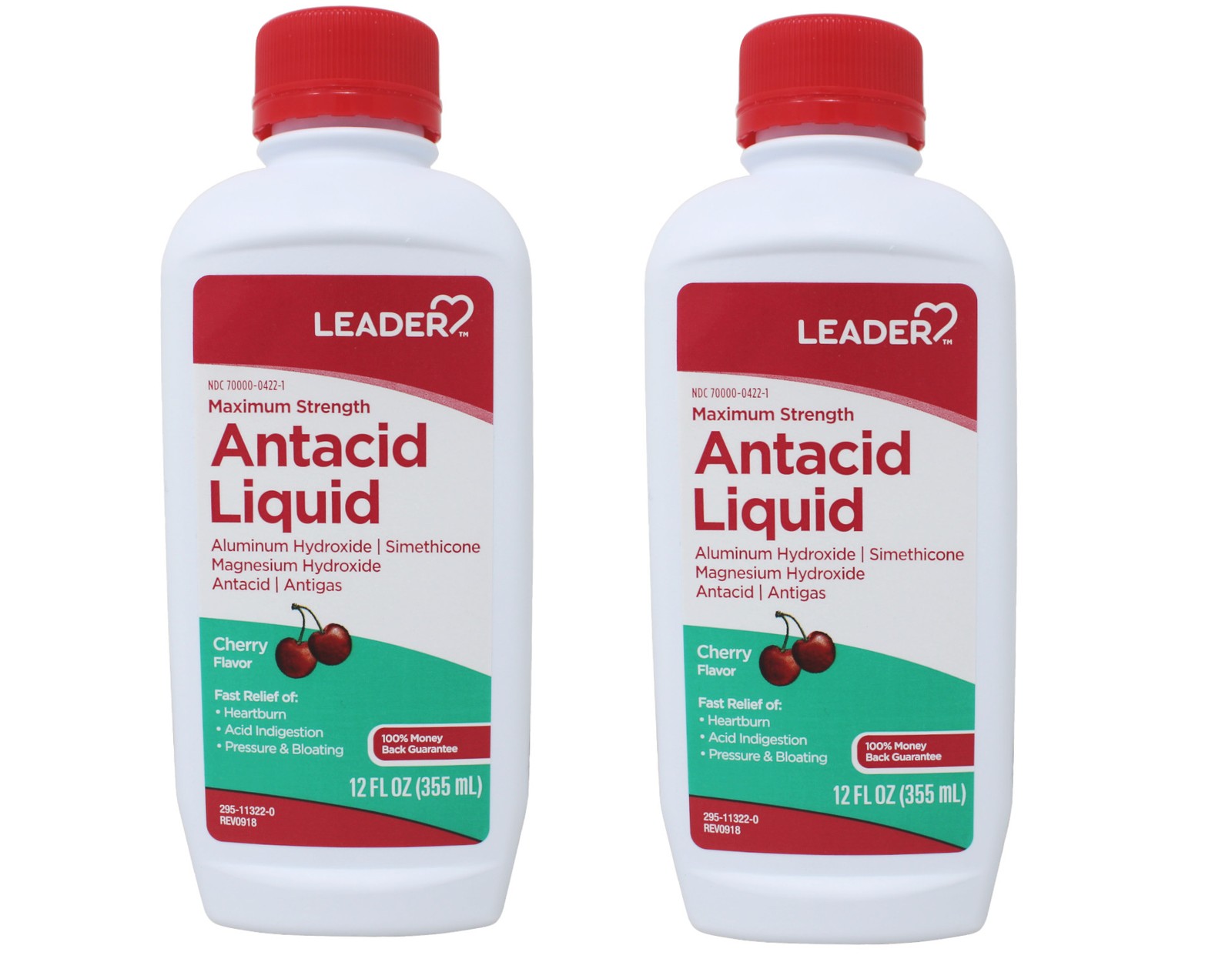 Leader Max Strength Antacid Liquid, 12 fl oz Each - Cherry Flavor, 2-Pack