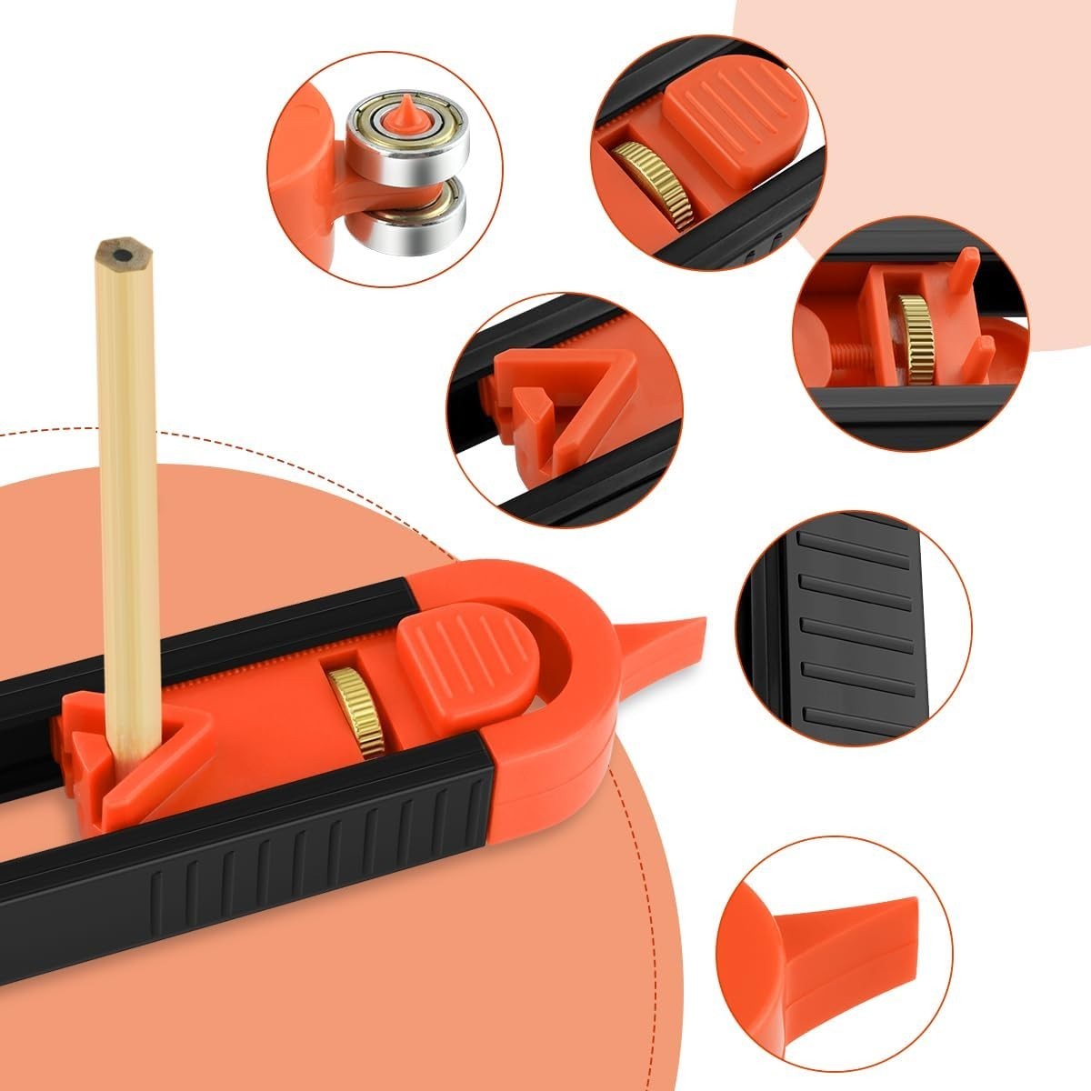 Compact Contour Scribing Tool with Adjustable Lock & Dual Pencils - Black
