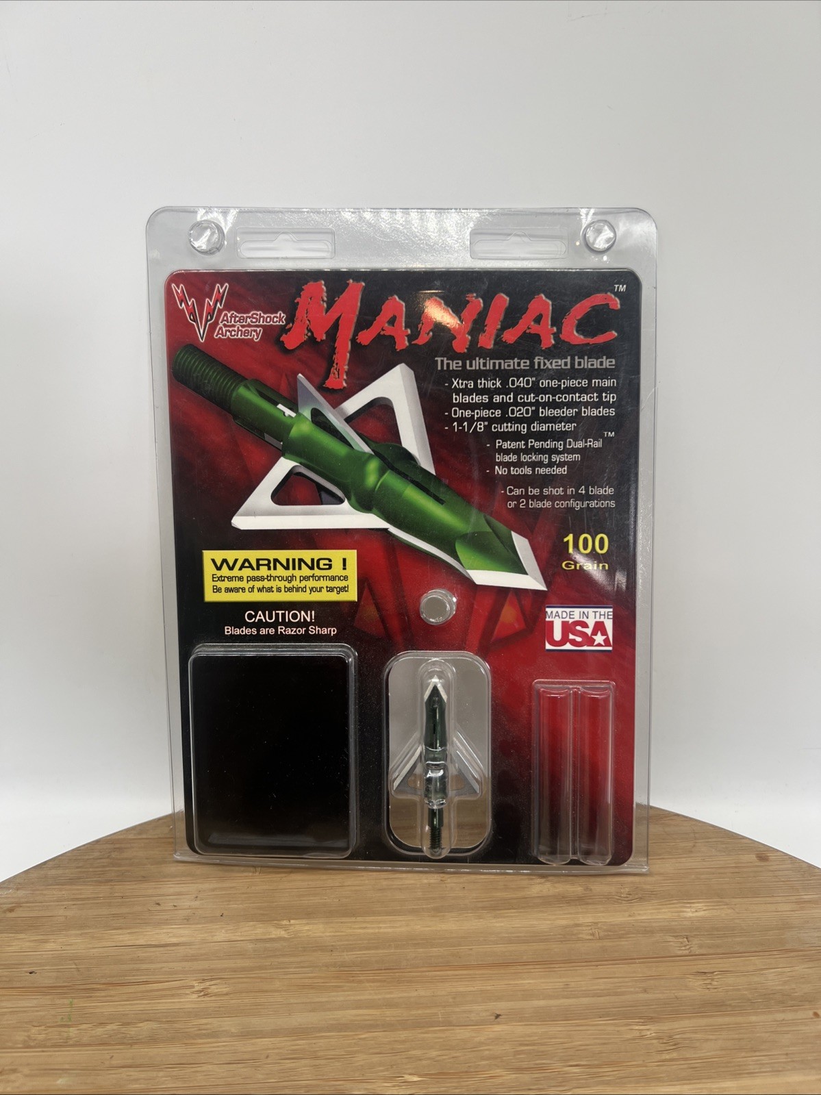 AfterShock Archery Maniac 100 Grain Fixed Blade Broadhead - 4 Blade Set