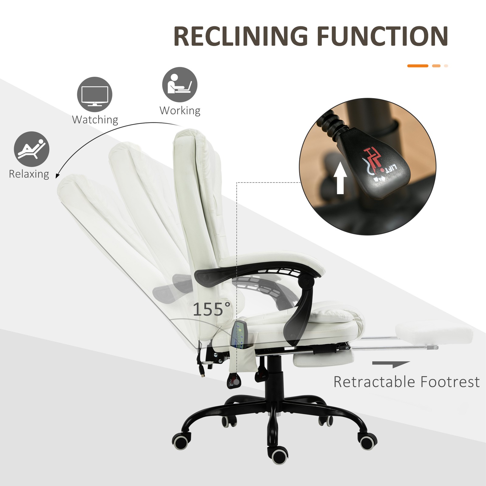 7-Point Vibrating Massage Office Chair with High Back White