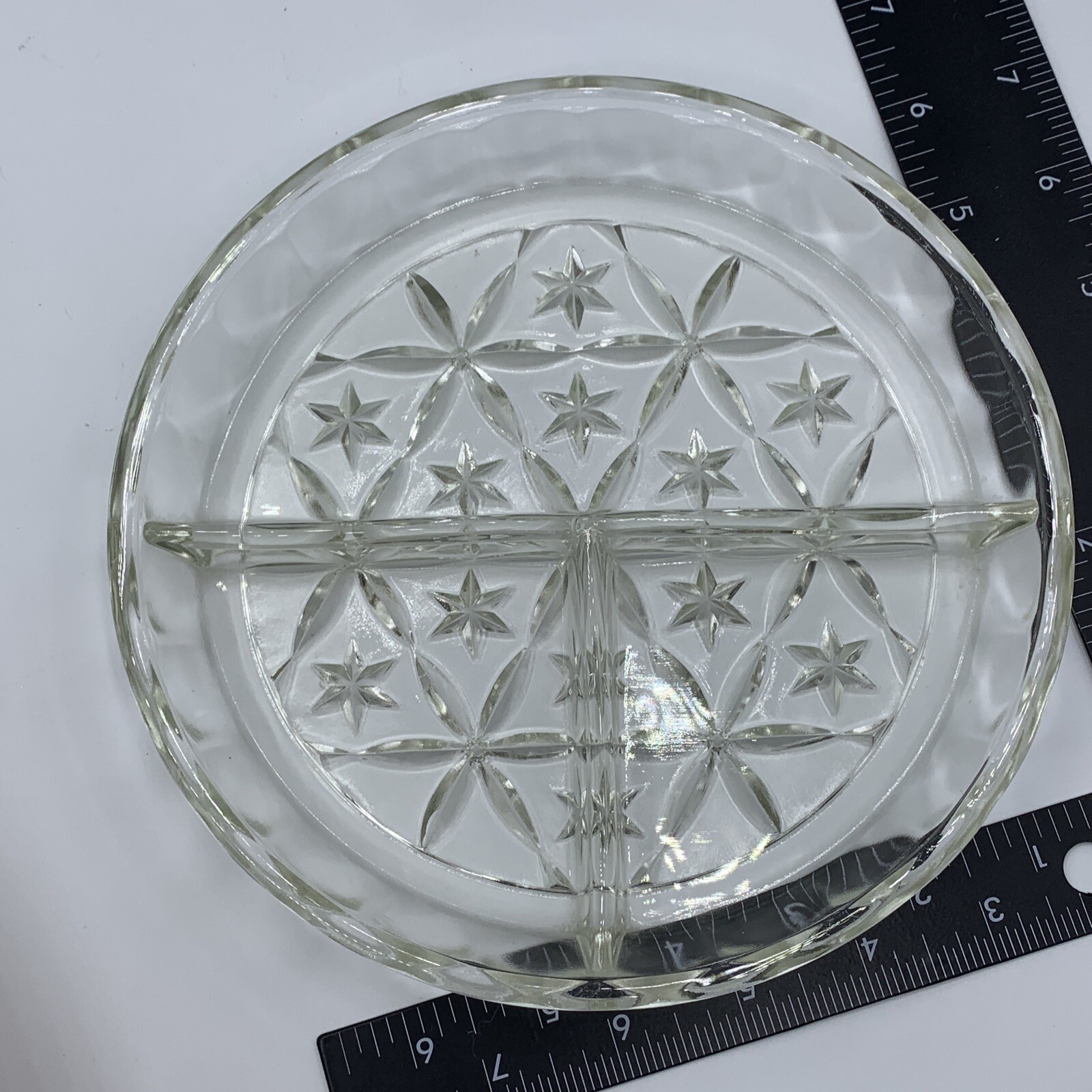Vintage Three Part Divided Relish Dish, nut dish Star Pattern