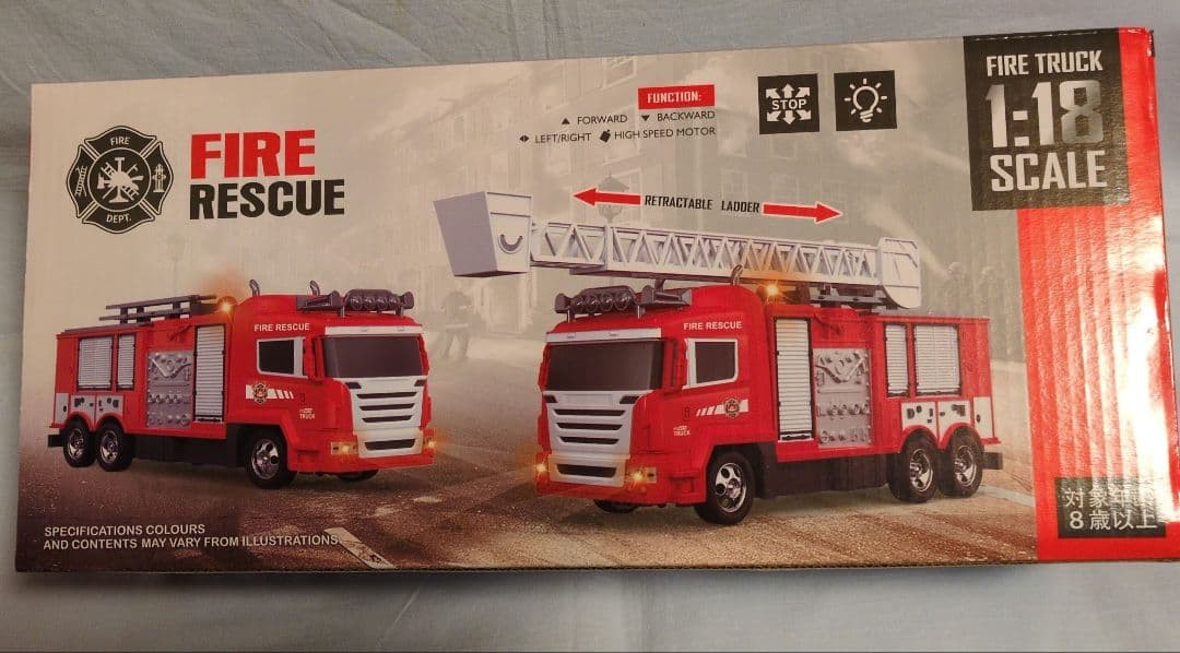 Remote control fire truck 1/18 scale, working condition confirmed