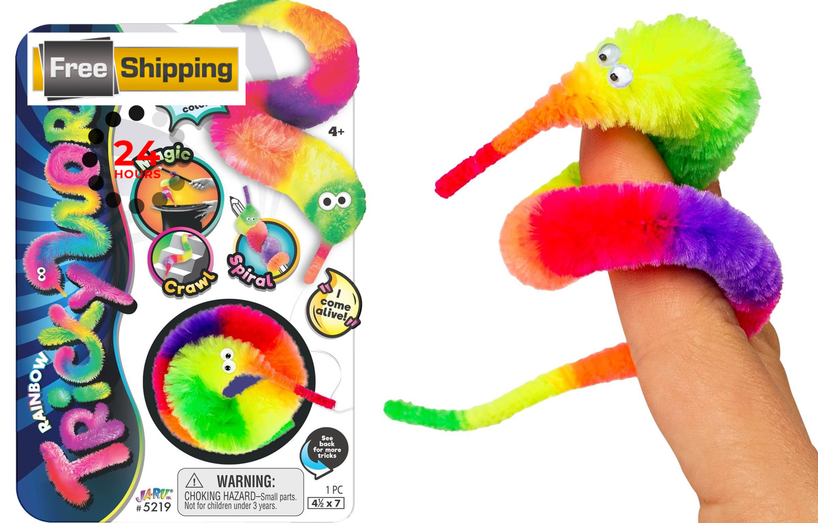 JA-RU Fuzzy Worm Fidget Toy with String Attached (1 Pack) 1 Pack, Multicolor