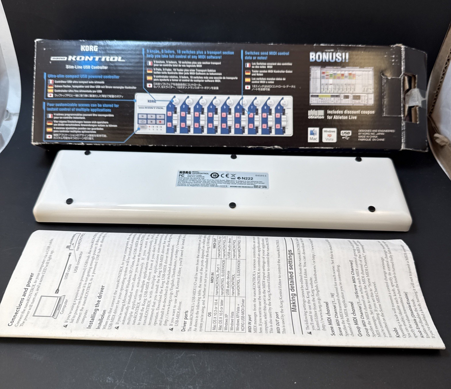 Korg Nano Kontrol Slim Line USB Midi Controller Complete In Box