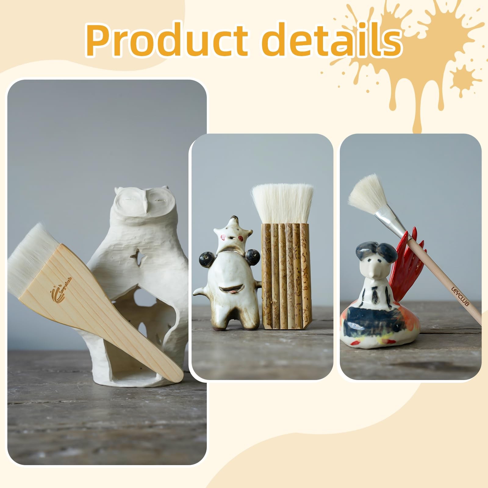 Glaze Brushes Pottery Tools,10 PCS Painting Ceramic Brush Set, Different Shap...