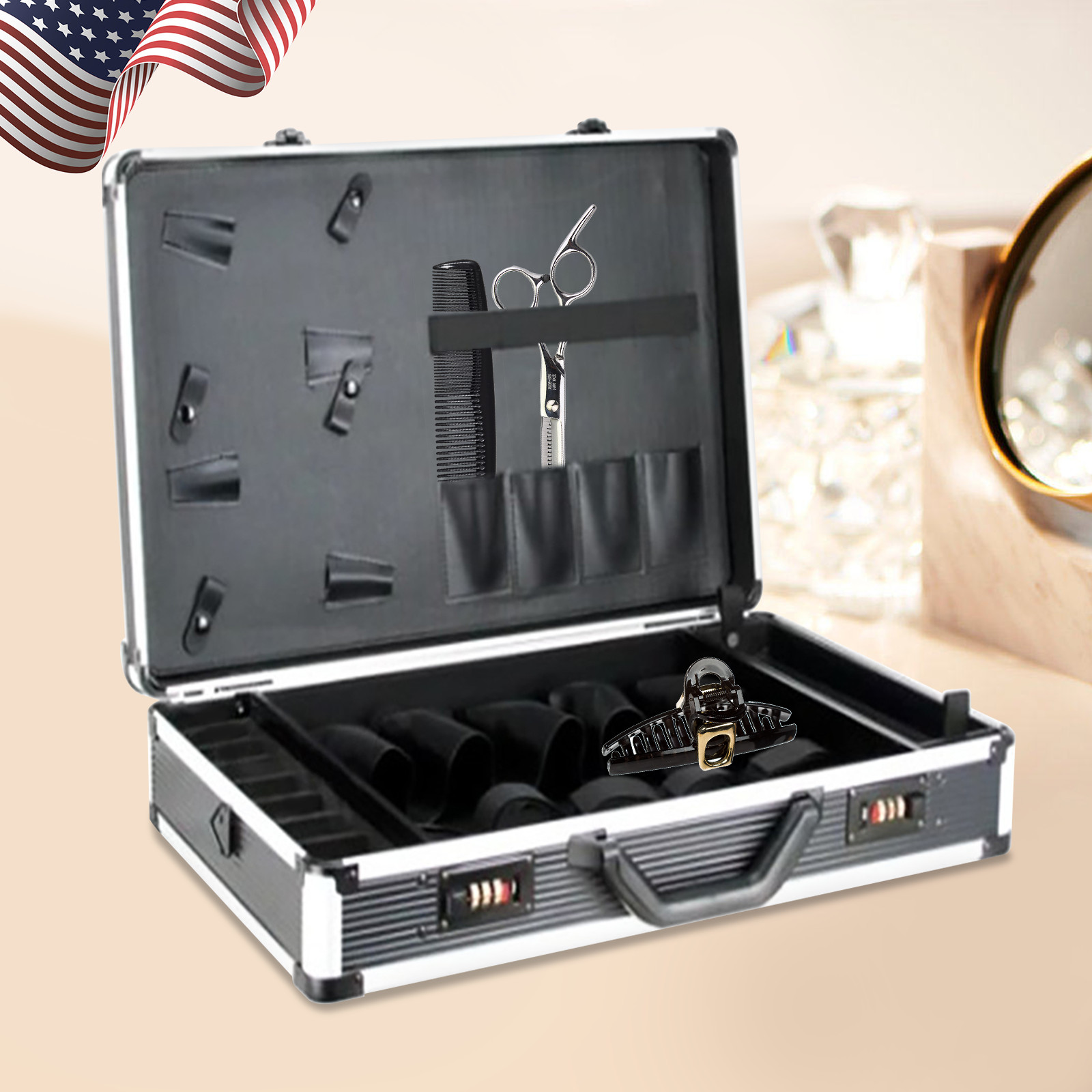 Barber Carrying Case Toolbox Hairdressing Scissor Tool Storage 2 Password Buckle