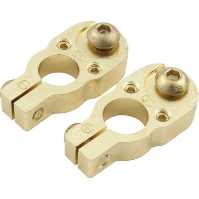 Quickcar 57-620, Battery Terminal Pair Top Post Bolt-On Brass Gold Plated