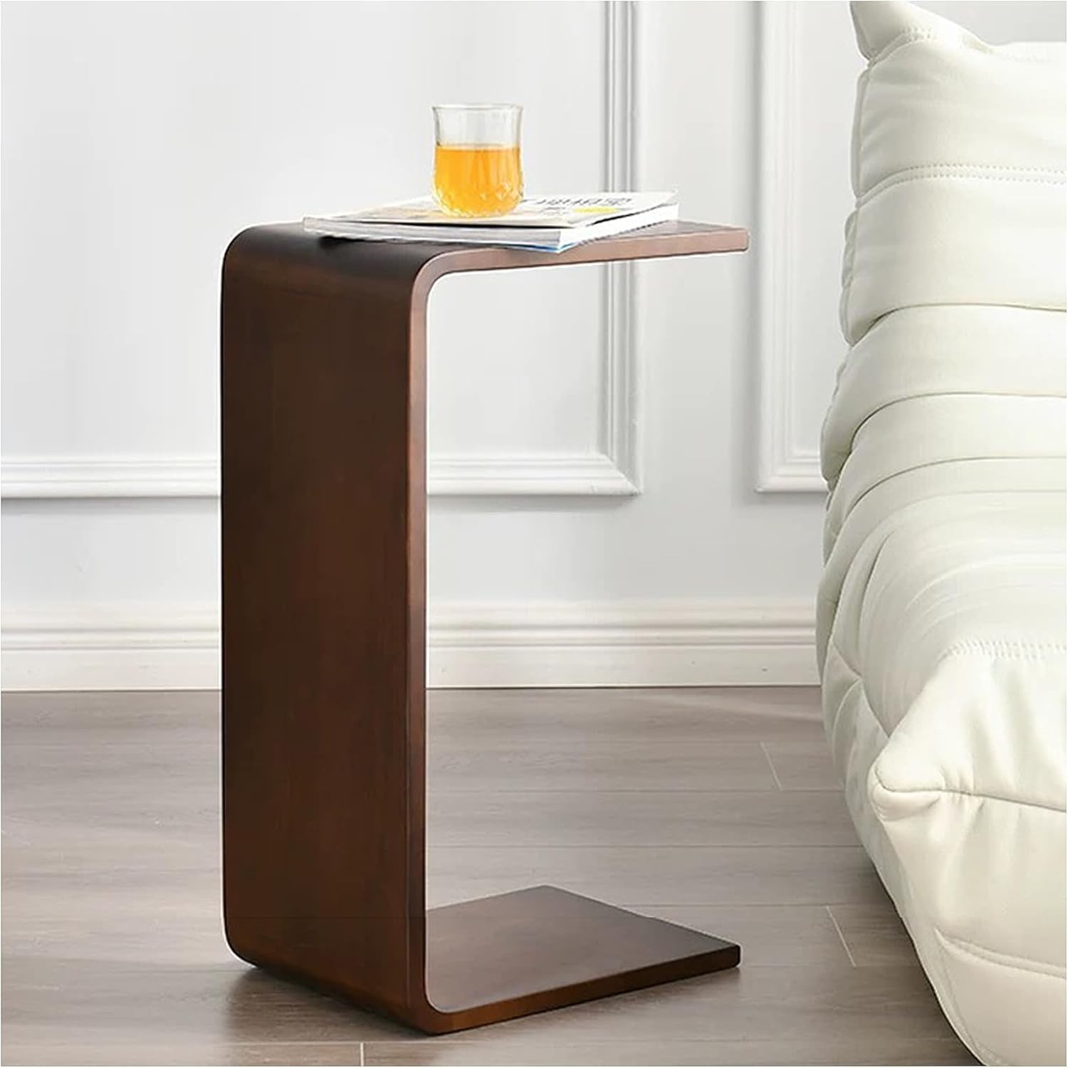 C Shaped End Table Solid Wood Sofa Side Table Couch Bed & Living Room