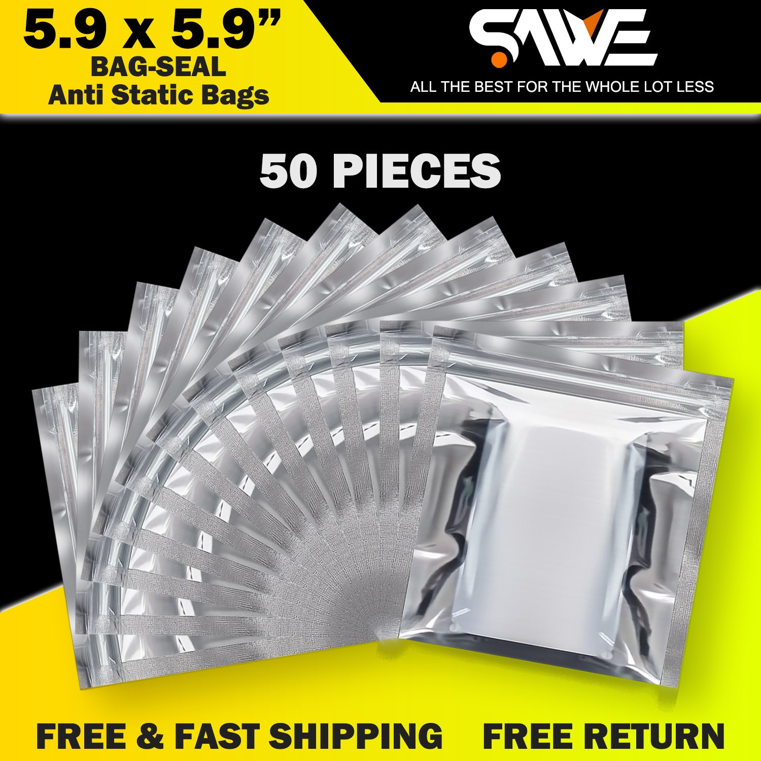50 x Anti Static Shielding ESD Bags 5.9 x 5.9" Zip Reclosable Seal 15 x 15 CM