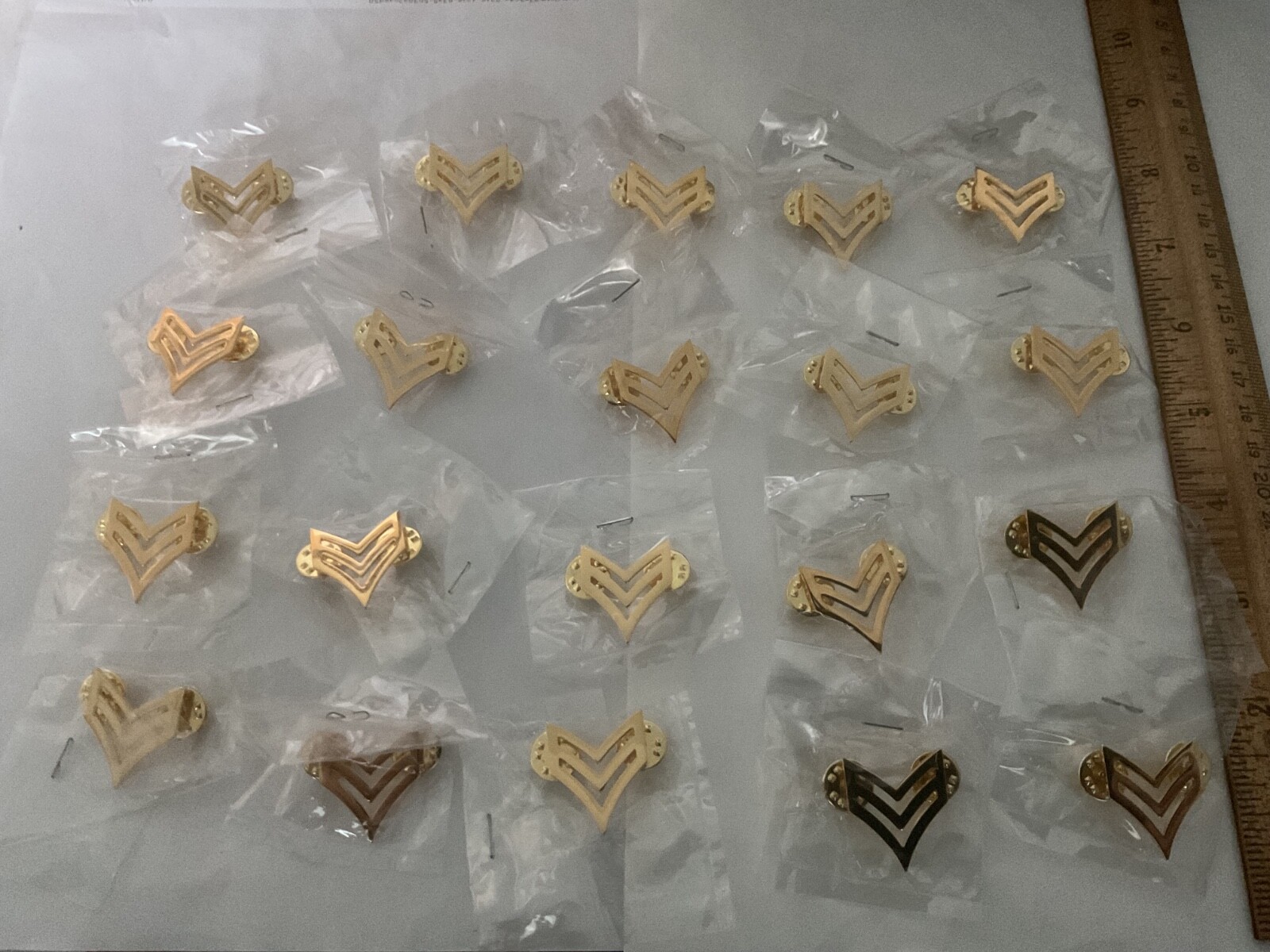 Police Law Enforcement Sergeant Stripe Gold Metal 1.00 inch  Double pin 20 piece