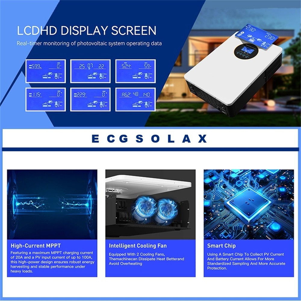 ECGSOLAX 6200W Solar Hybrid Inverter 48V DC-120V/220V AC Split Phase Off-Grid