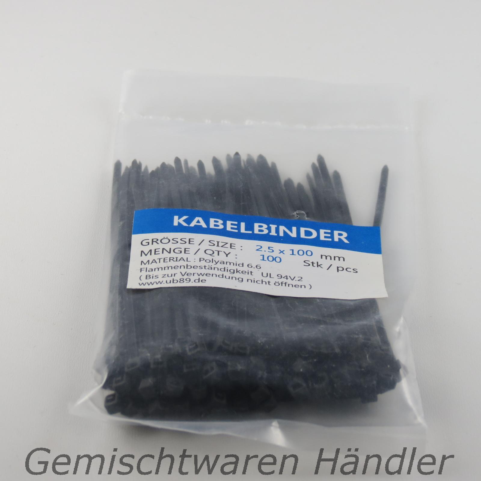 *NEW* 100 Cable Ties Industrial Grade Black 100mm x 2.5mm Cable Ties Set