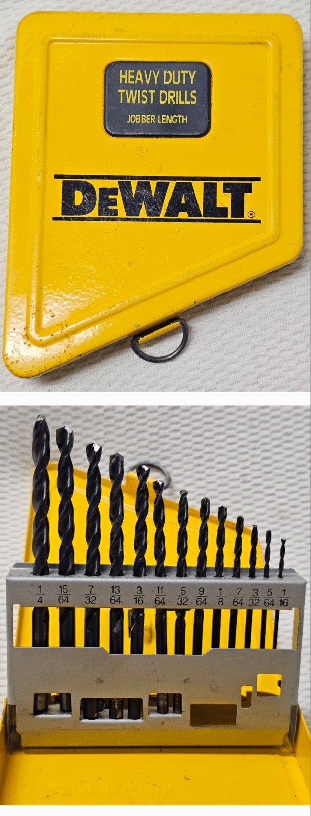 Vintage DeWALT 13-Piece Heavy Duty Twist Drills Bit Set Metal Index Box Complete