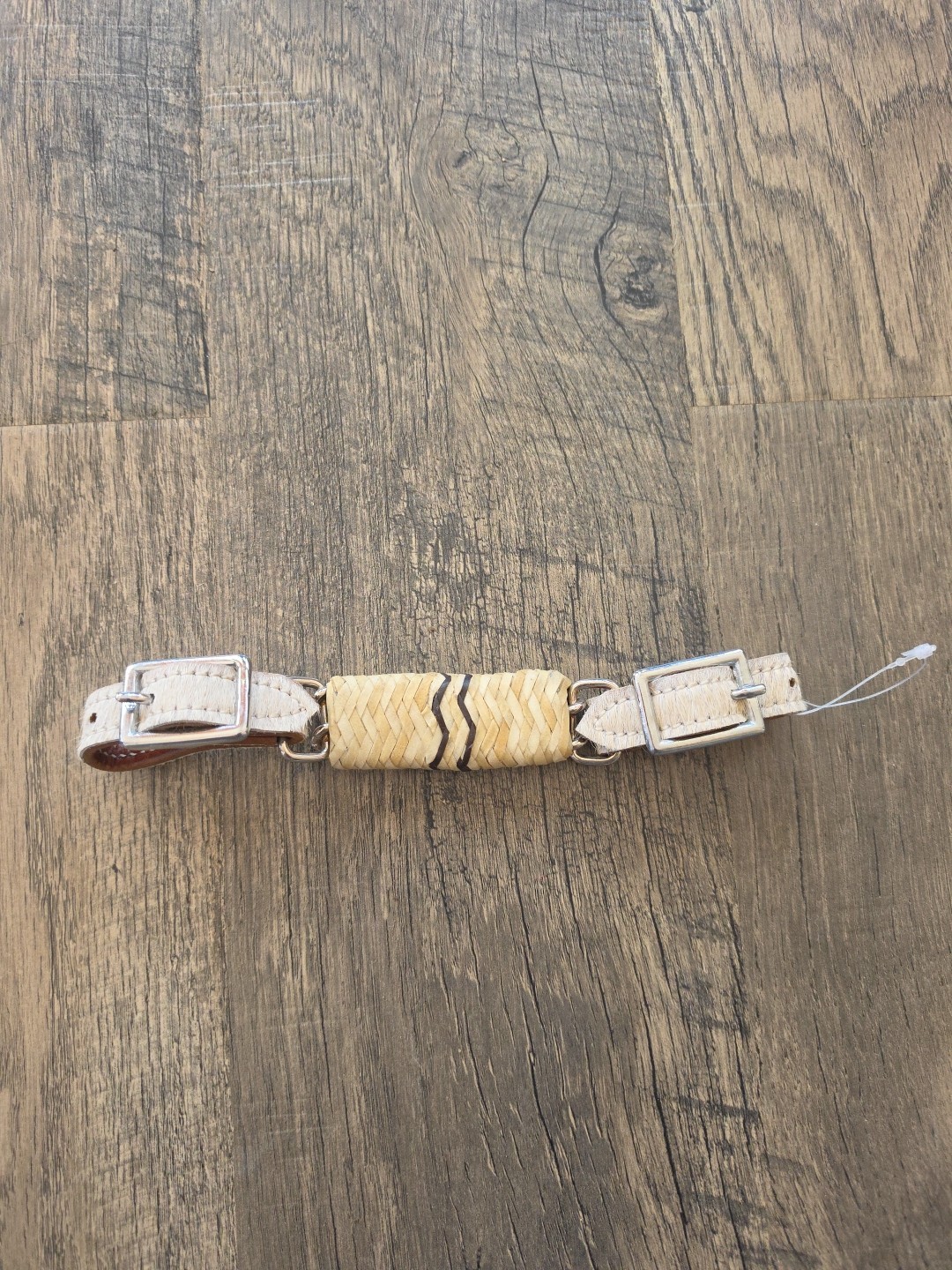 Western Horse Hair on Leather + Rawhide Curb Strap Attaches to bit on the Bridle