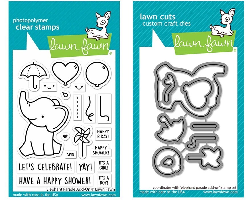 New! Lawn Fawn ELEPHANT PARADE ADD-ON Clear Stamp and Die Set LF3067 & LF3068
