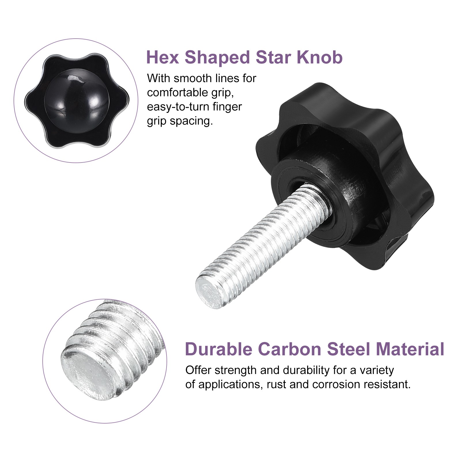 8Pcs M8 x 30mm Star Knobs Plastic Hex Shaped Hand Clamping Knob Screw