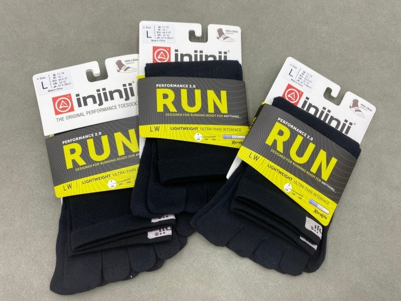 3 Pairs Men Injinji RUN Performance mini-crew Thin Toe Socks Size L Black