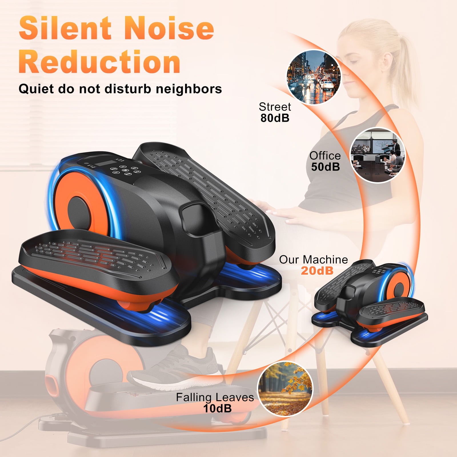 Funslim EB030 Under Desk Elliptical Exercise Machine, Quiet Magnetic Resistance,