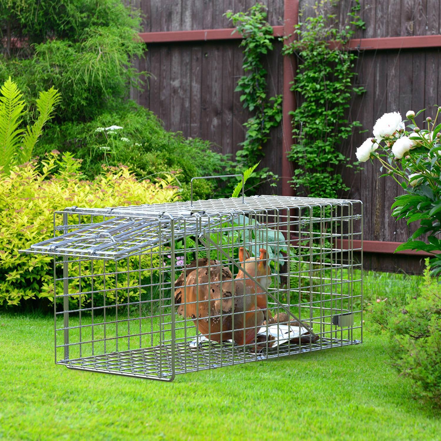 2Pcs 18in Humane Cage Live Animal Single Door Trap for Yard Garden Animal Cage