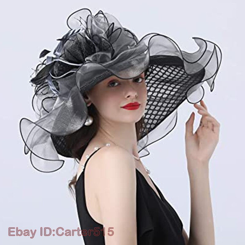 Wide Brim Derby Hat Flounce Cocktail Tea Party Bridal Wedding Dress Formal Hats