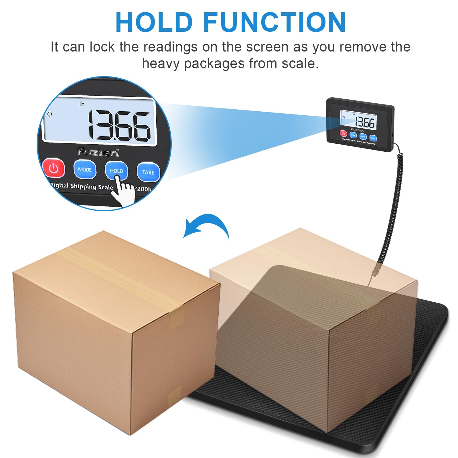 Shipping Scale, 440LB x 10g High Accuracy Postal Scale, Hold/Tare Function, D...