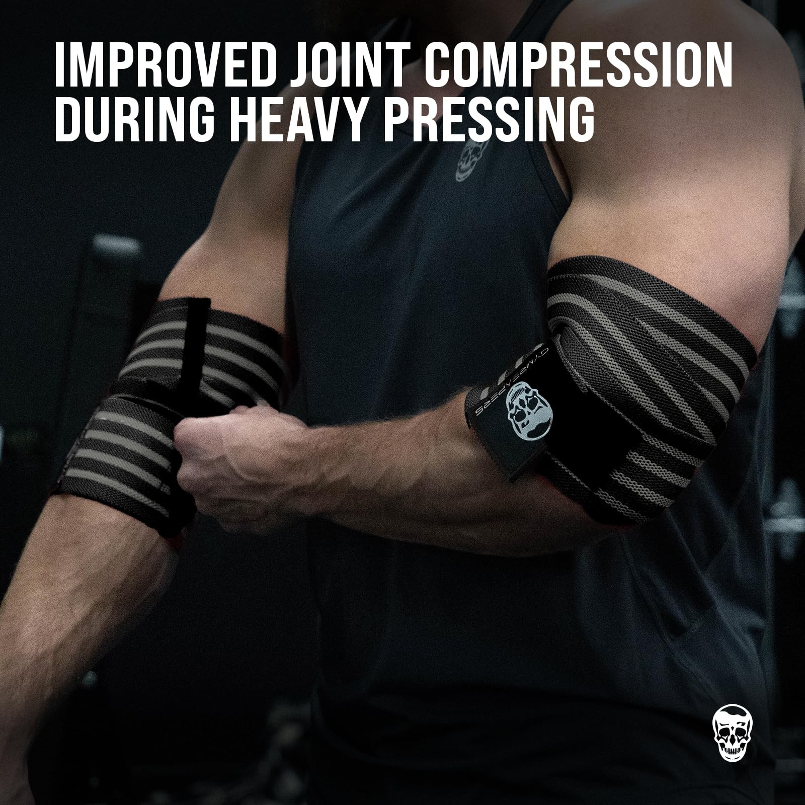 Gymreapers Weightlifting Elbow Wraps (1 Pair) - Flexible 40'' Gray