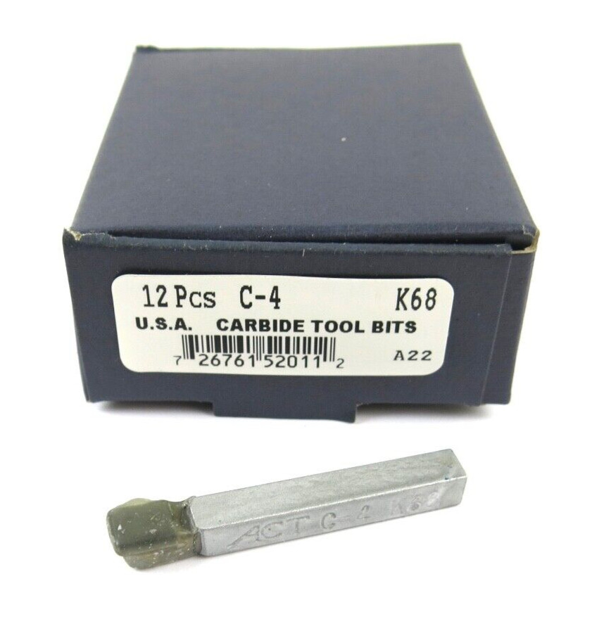 12pcs ACT C-4 K68 Grade Carbide Brazed Lathe Tool Bits Square Nose 1/4" Shank
