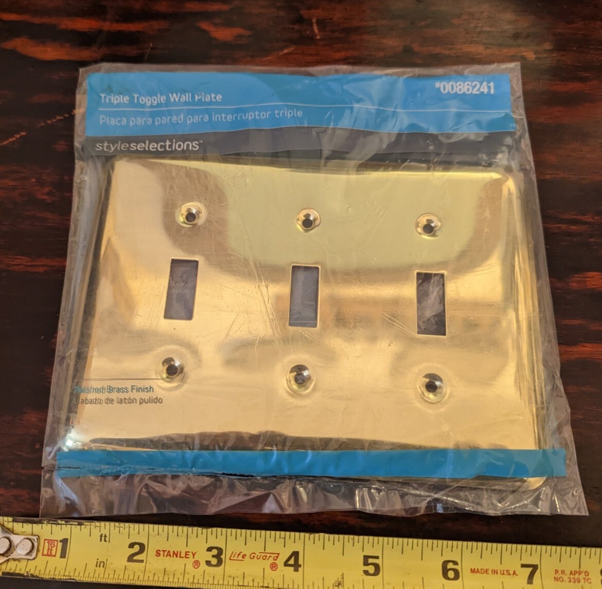 Style Selections 3 Gang Toggle Switch Wall Plate Polished Brass Solid # 0086241