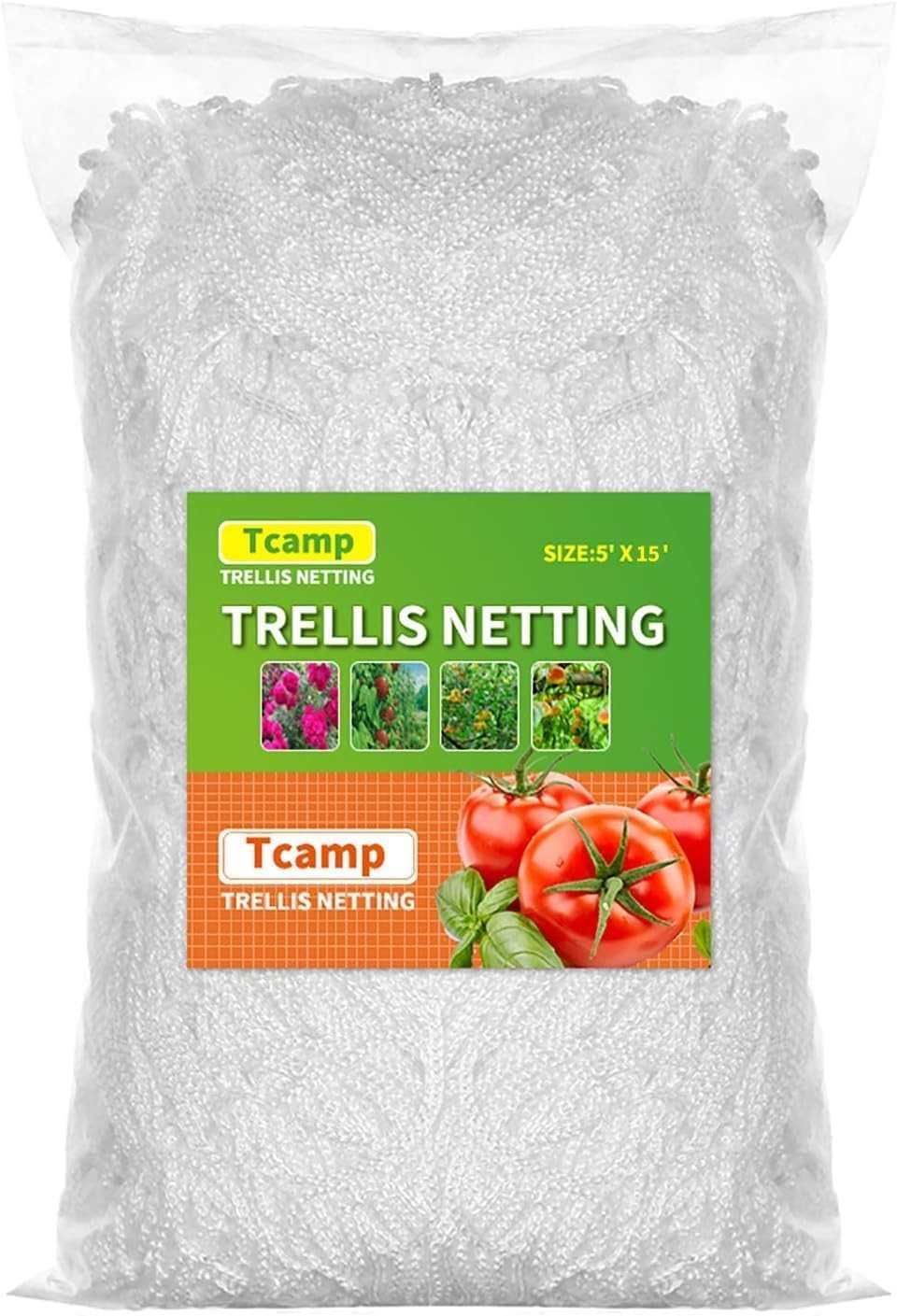 Tcamp Heavy-Duty Polyester Plant Trellis Netting 5 x 6" Mesh (5*15Ft), White