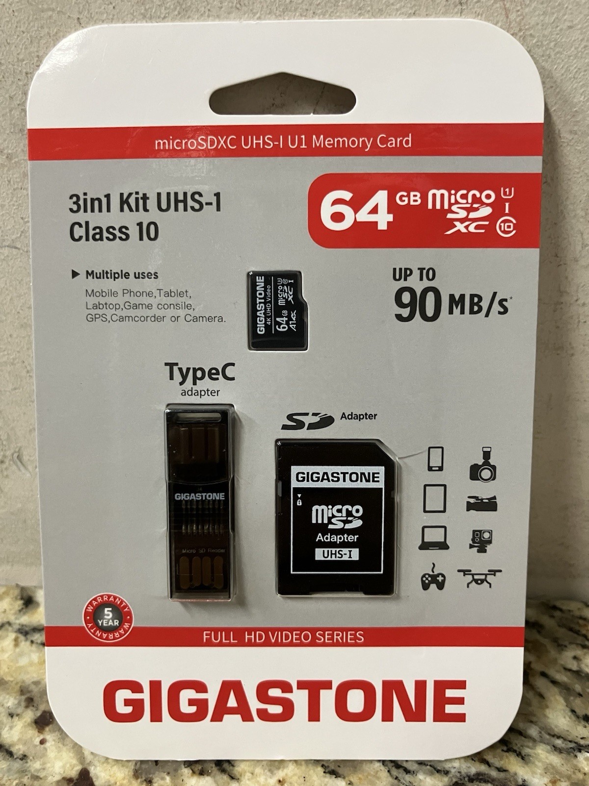Gigastone MicroSDXC UHS-1 U1 Memory Card (64 GB) 3-in-1 Kit Class 10 NEW SEALED
