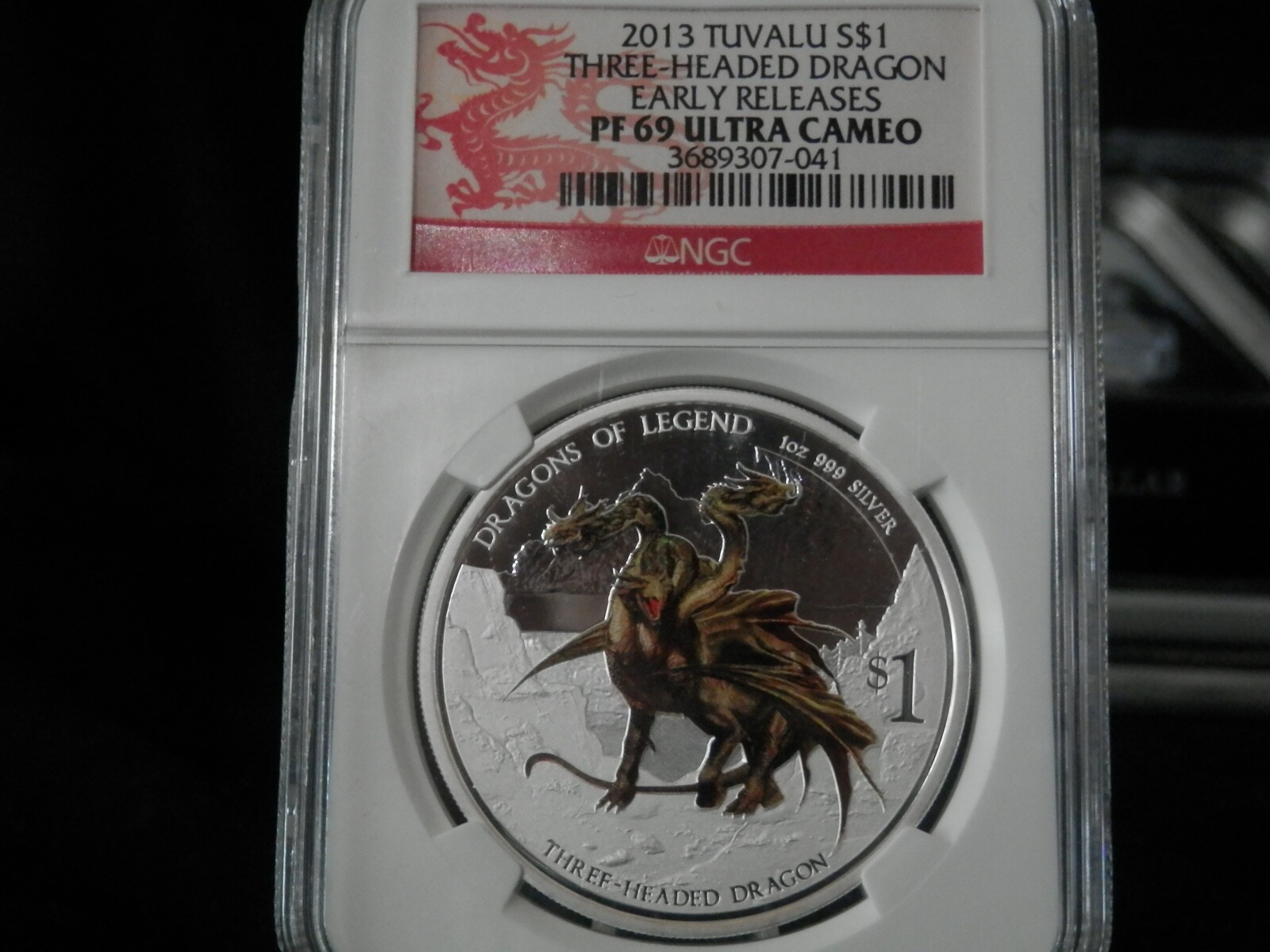2013 Tuvalu 1 oz Silver Three Headed Dragon PF69 ULTRA CAMEO Early Releases