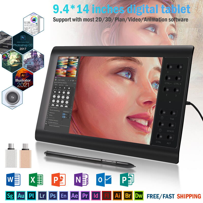 Digital Graphic Drawing Tablet w/ Battery-free Pen for Mac, Windows PC & Android