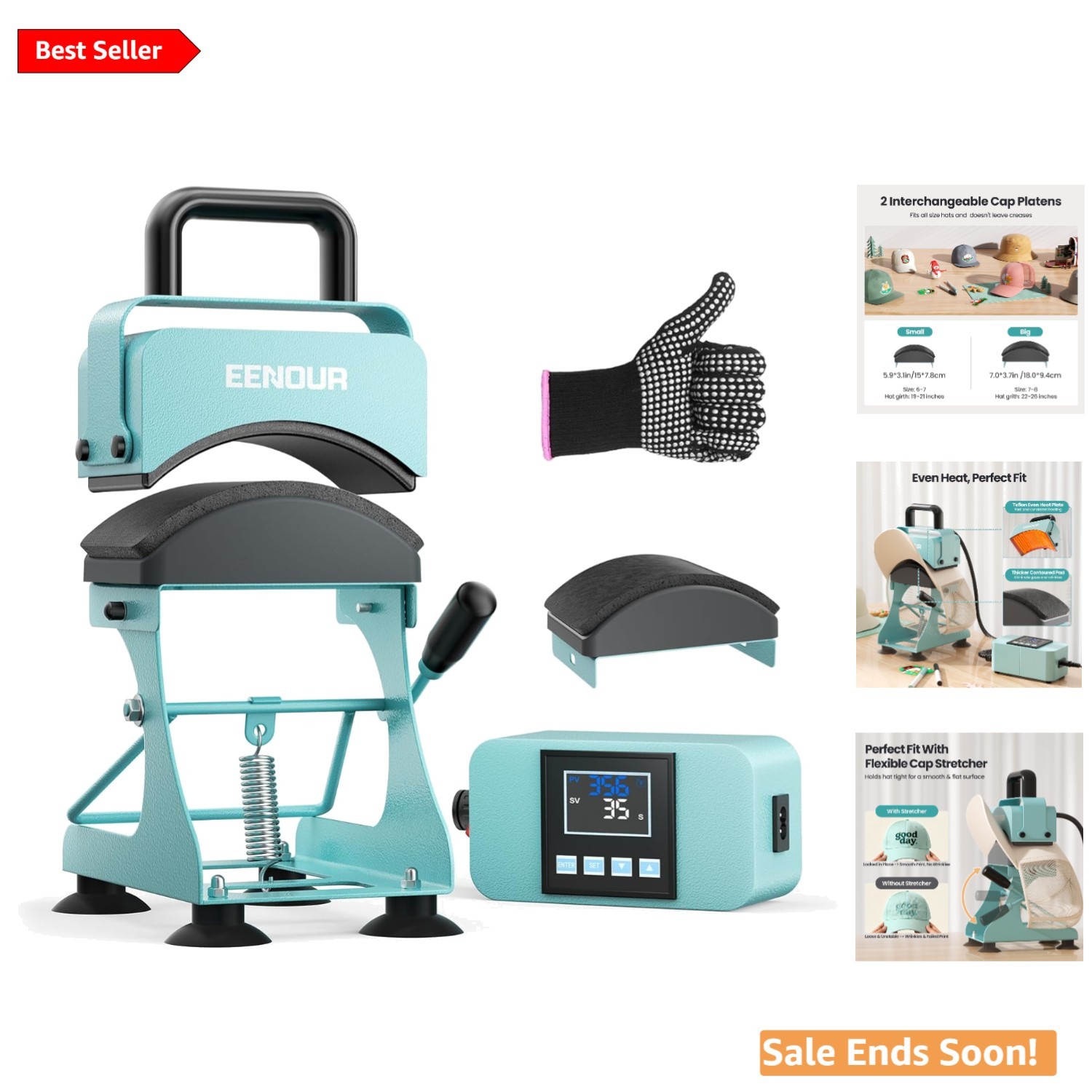 All-in-One Hat Heat Press with Adjustable Cap Stretcher for Crafting & Business