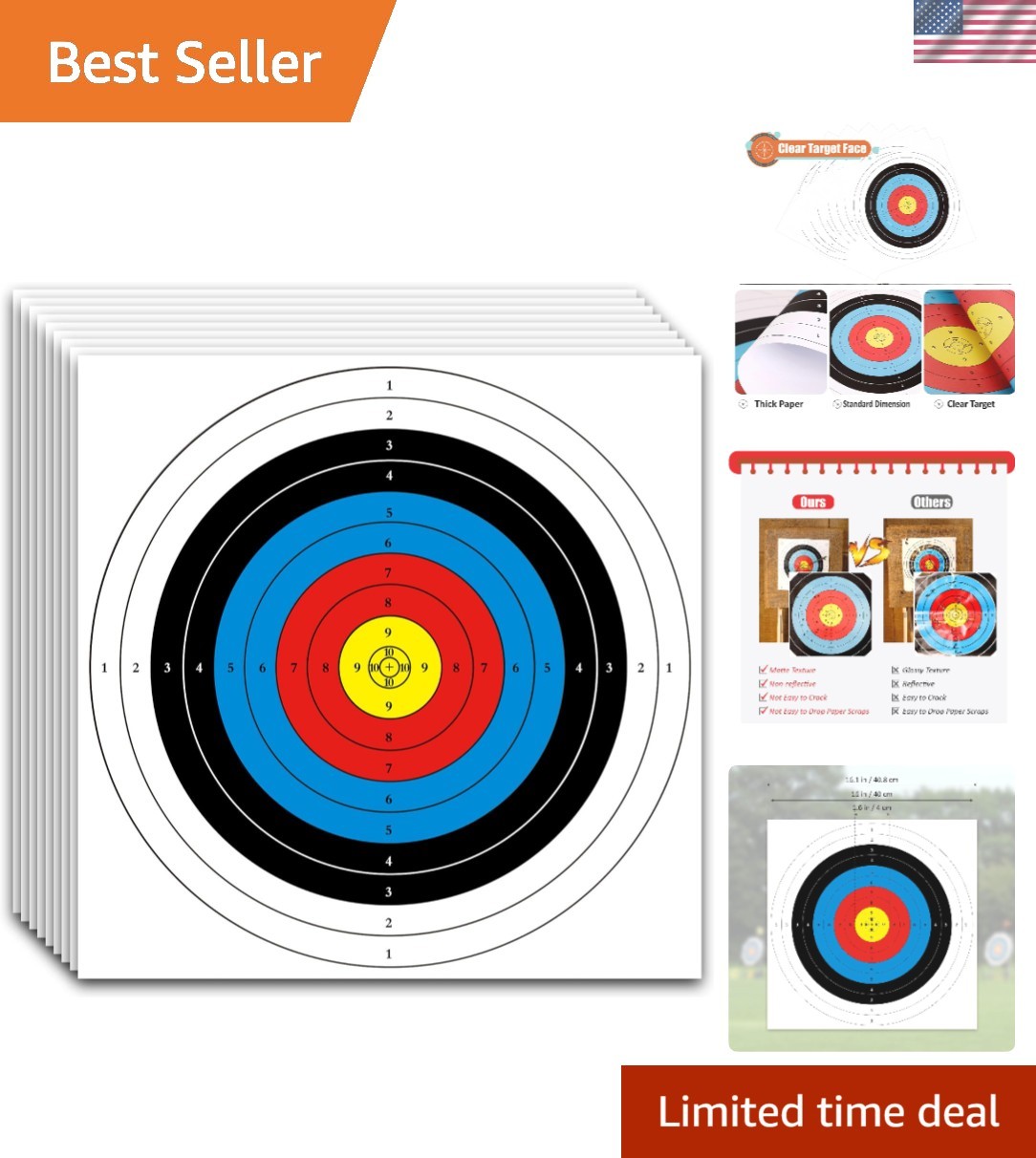 Official Archery Targets Paper - 16x16in, 20 Pcs, Enhance Your Shooting Skills