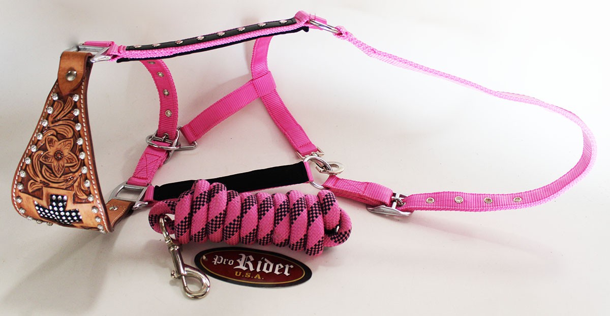 Horse Noseband Tack Bronc Leather HALTER Tiedown Lead Rope  280266